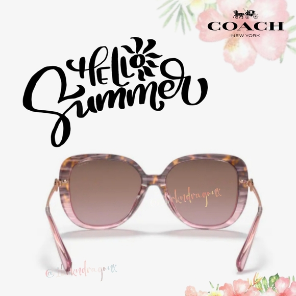 NWT Pink Tortoise Square Sunglasses Coach Mirrored Sunglasses Case & Cloth - Picture 11 of 14